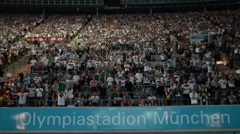 Olympic Stadium Munich Happy Crowd German Fans Group People Excited Celebration Stock Footage