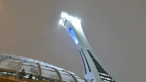 Olympic stadium at night during winter Stock Footage 125554572