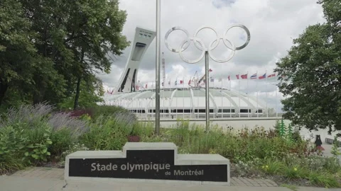 Olympic Stadium Sign and Rings in Front of the Tower, Montreal Vidéo 336947645
