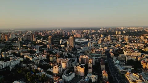 Olympic stadium on slopes of central part of the Kyiv City. Aerial footage of Video stock 201412920