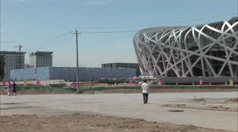Olympic Stadiums under construction, Beijing Video stock 56590421