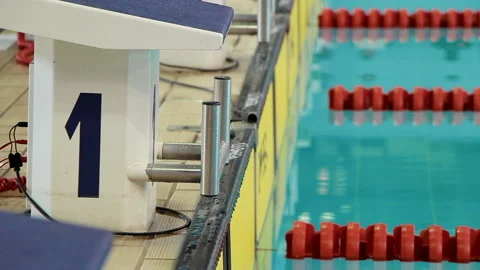Olympic swimming pool starting block # 1 Stock-Footage 137106868