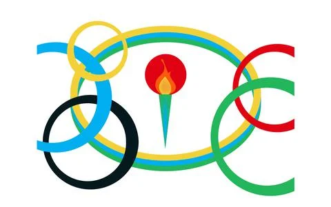 Olympic torch against the background of the Olympic rings. Japan Olympics 202 Illustrazione stock