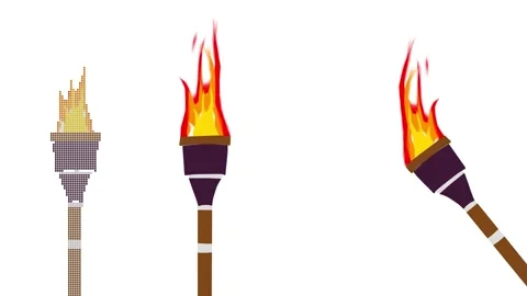 Olympic torch with fire and separate parts on white background. Stock Footage 269224995
