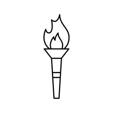 Olympic torch with fire, line icon. Burning torch symbol of Olympic games Illustrazione stock