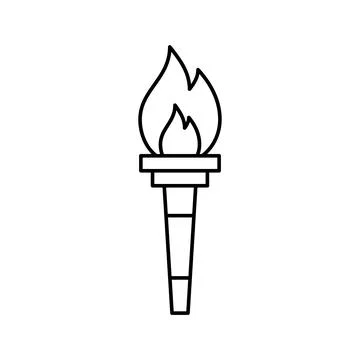 Olympic torch with fire, line icon. Burning Olympic torch symbol of sport games Stock Illustration