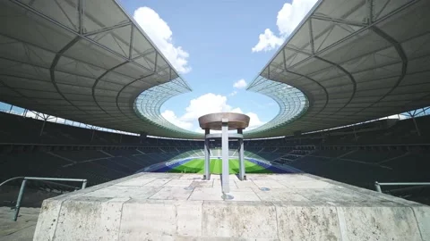 Olympic torch flame at Berlin Olympic stadium arena Olympiastadion. Sports venue Stock Footage 163778484