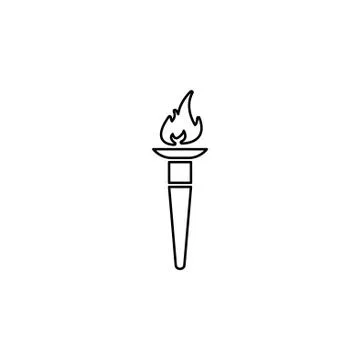 Olympic Torch flame line icon black on white background Illustrazione stock