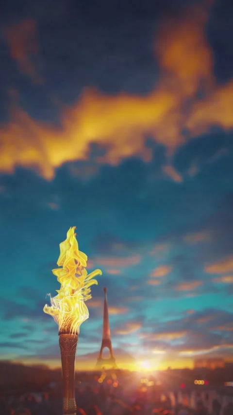 Olympic torch lights up the streets of Paris Video stock 263466117