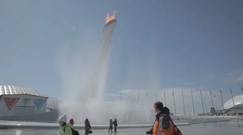 Olympic torch at the World Winter Olympic Games XXII Stock Footage 63297879