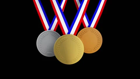 Olympic Type Medals on Black Loop with Matte Stock Footage 156977870