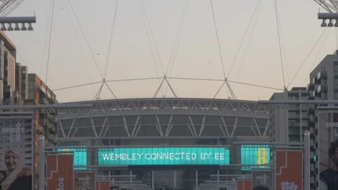 Olympic Way and Wembley Stadium at dusk, Wembley, Brent, London Stock Footage 241518656