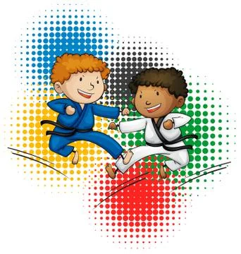 Olympics theme with boys doing taekwando Stock Illustration