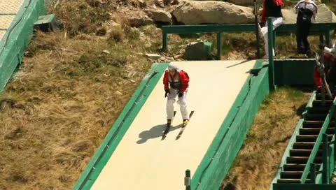 Olympics Training Ski Jump Arials Summer Pool 27 Stock Footage