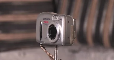 Olympus Camedia Digital 3.2 Megapixel point and shot camera old product Stock Footage 244654785