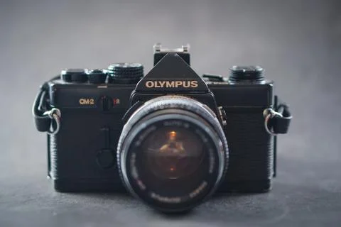 Olympus OM2 on grey background Stock Photos