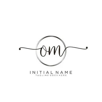 OM Initial handwriting logo with circle template vector Stock Illustration