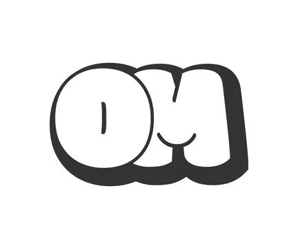 OM logo, bubble comic lettering, rounded in graffiti style black and white .. Illustrazione stock