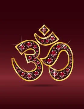 Om symbol in gold with ruby stones Illustrazione stock