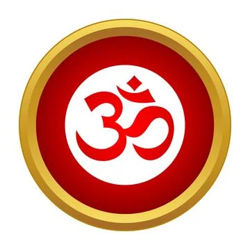 Om symbol in red circle with gold frame Stock Illustration