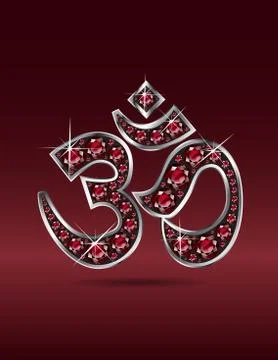 Om symbol in silver with ruby stones Stock Illustration