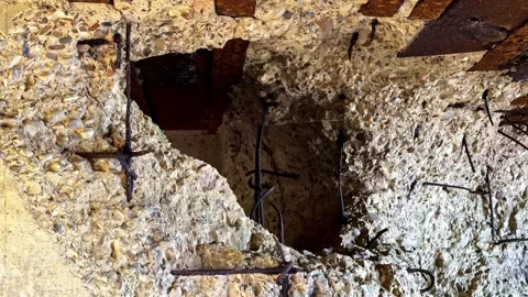 Omaha Beach bunker interior overlooking coast Video stock 334691452