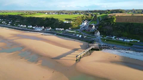Omaha Beach with pier Stock Footage 263224902