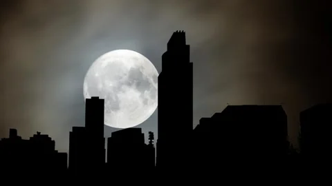 Omaha City View, Time Lapse by Night with Full Moon, Nebraska, USA Stock Footage 300388493