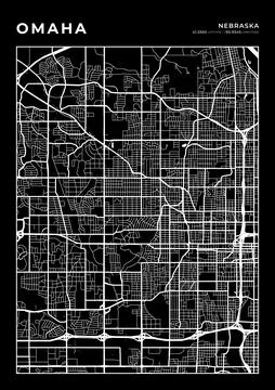 Omaha Map Wall Art Frame, Cartography Map Print, City Layout Map Stock Illustration