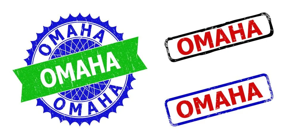 OMAHA Rosette and Rectangle Bicolor Watermarks with Corroded Surfaces Stock Illustration