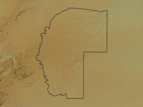Omaheke, Namibia. Colored elevation map with lakes and rivers Illustrazione stock