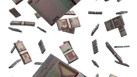 Oman 100 Baisa Falling Animation on White Screen Stock Footage 302842553