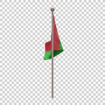 Oman 3d illustration flag on pole. Wood flagpole Stock Illustration