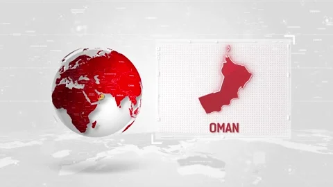 Oman 4K Tech Map Beside Globe On White Background Stock Footage 338240314