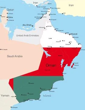 Oman Abstract vector color map of Oman country colored by national flag Co... Stock Photos