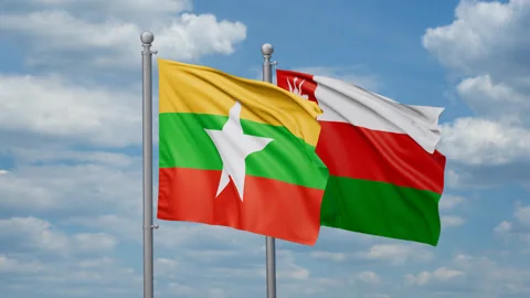 Oman and Myanmar two flags Stock Footage 270057768