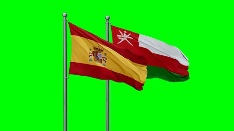 Oman and Spain two flags Stock Footage 289658565