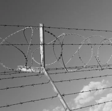 In oman barbwire in the background and cloudy sky Stock Photos