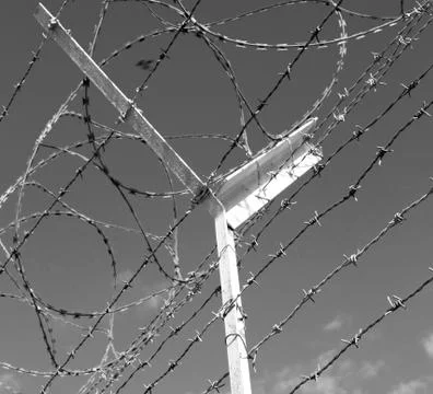 In oman barbwire in the background and cloudy sky Stock Photos