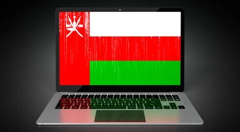 Oman - country flag and binary code on laptop screen Stock Illustration