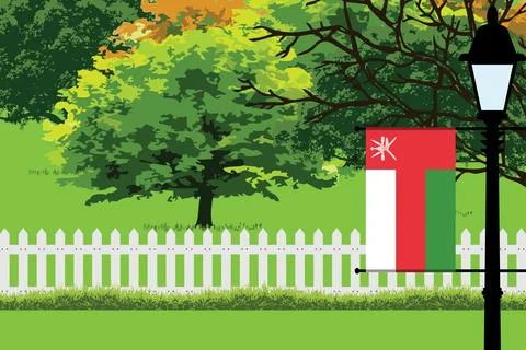 Oman Day Trees Lamp Vector Illustration Stock Illustration