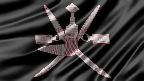 Oman emblem displayed on a smooth black rippling fabric surface Stock Footage 344312882