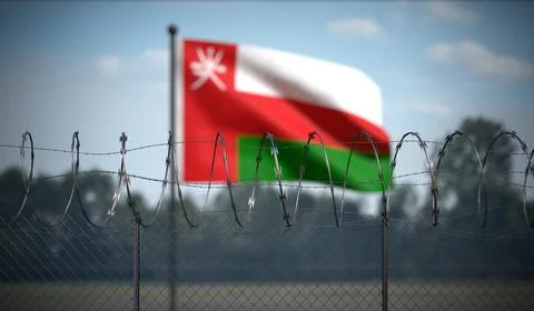 Oman - Flag and Barbed Wire Fence - 3D illustration Stock Illustration