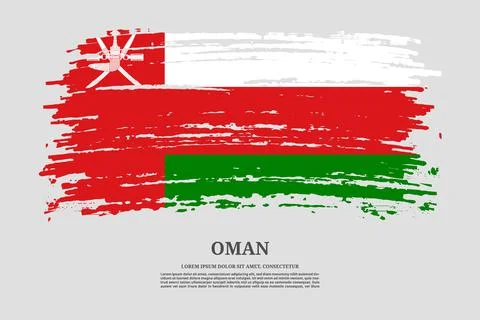 Oman flag with brush stroke effect and information text poster, vector Stock Illustration