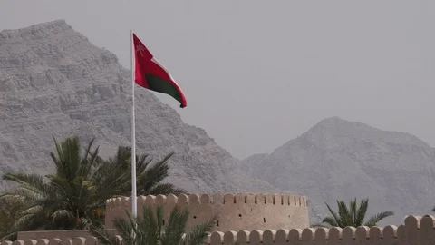 Oman Flag on Castle Stock Footage 89180098