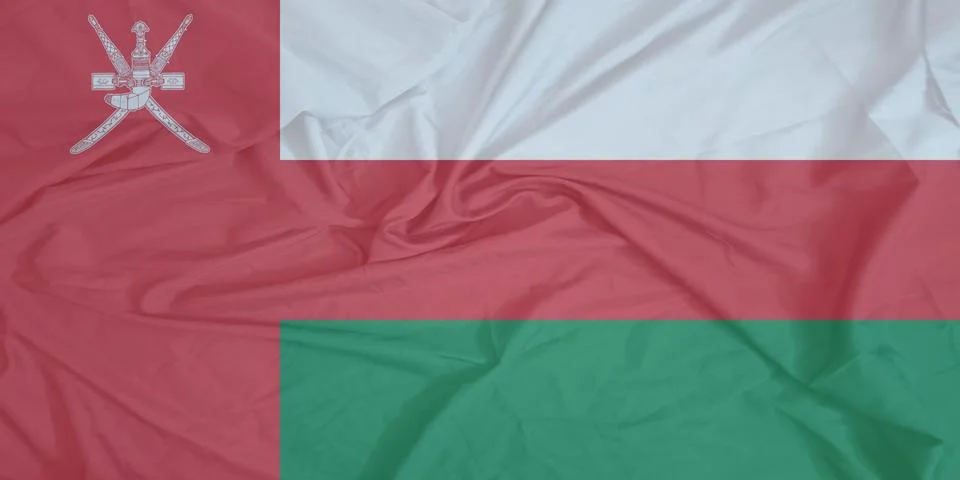 Oman Flag cloth fluttering in the air 库存照片
