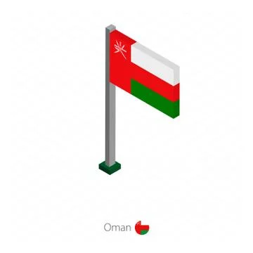 Oman Flag on Flagpole in Isometric dimension. Stock Illustration