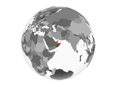 Oman with flag on globe isolated Stock-Illustration
