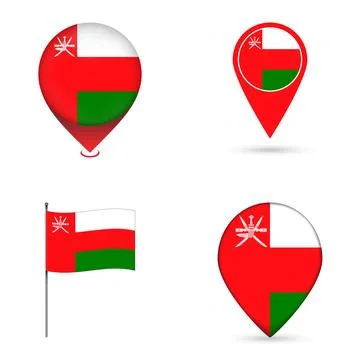 Oman Flag Map Pin Icons Set Collection. Stock Illustration