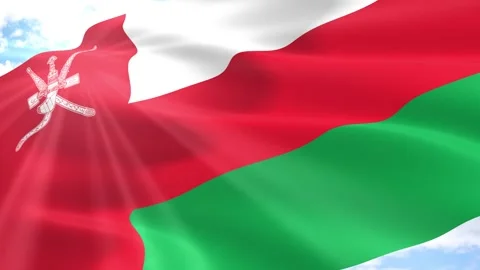 Oman Flag Seamless Loop 4k 60fps on Sky Background Stock Footage 341567265